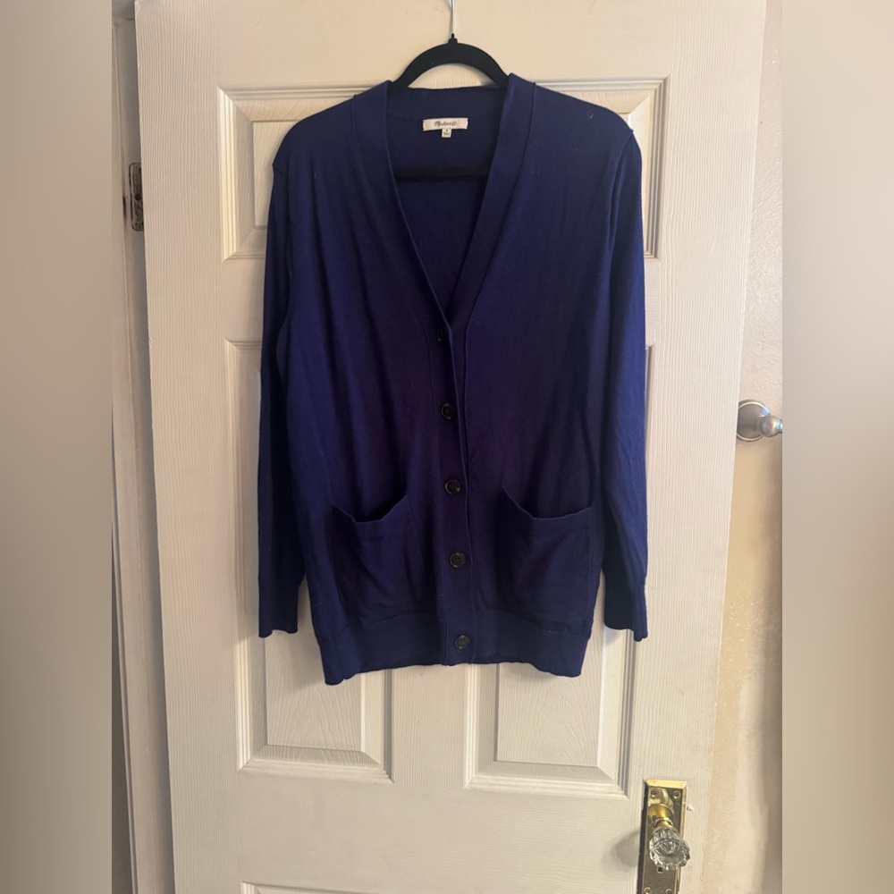 Madewell Deep Blue V-Neck Button Cardigan